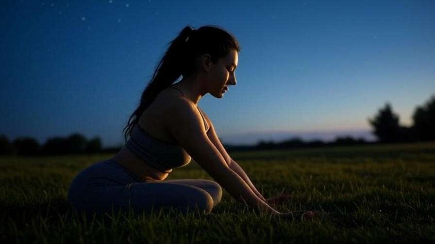 Person doing yoga Child’s Pose under starry sky for stress relief and sleep.