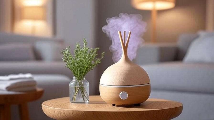 Aromatherapy diffuser releasing calming essential oils to support relaxation during meditation.