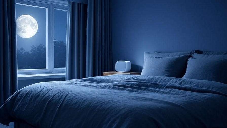 Cozy bedroom with blackout curtains and white noise machine for optimal sleep environment