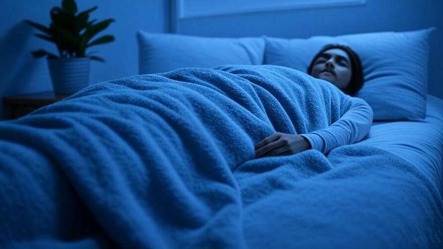 Person practicing progressive muscle relaxation in a serene bedroom for better sleep.
