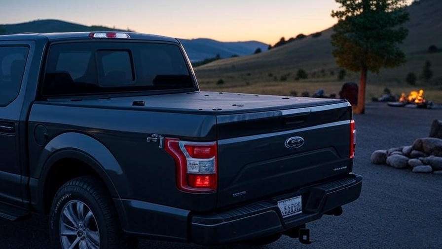 Ford F150 sleeper parked safely at a campground with campfire and detector.
