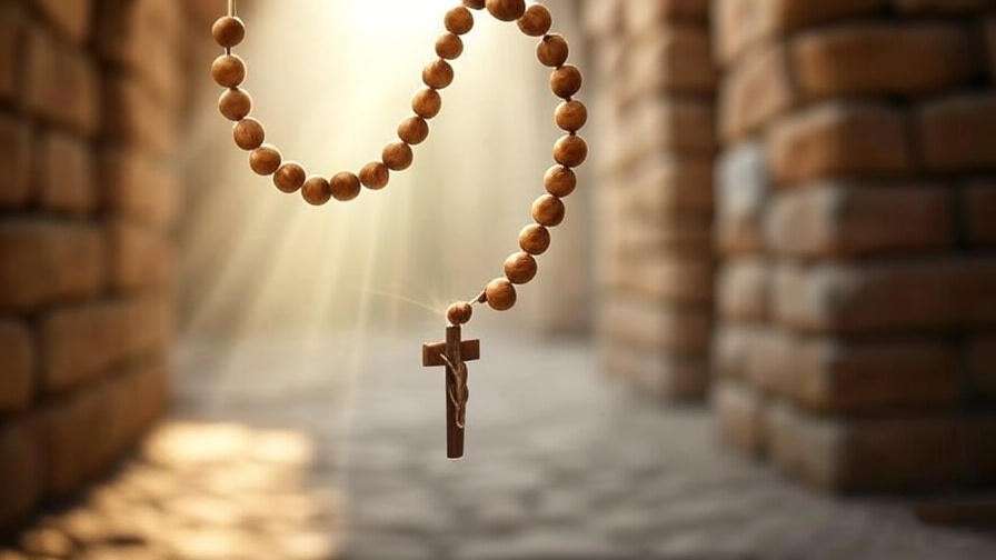 Illustration of Rosary beads structure for meditative prayer and spiritual reflection.
