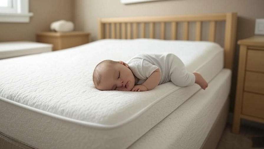 Infographic of safe co-sleeping checklist with firm mattress and back sleeping baby icons.