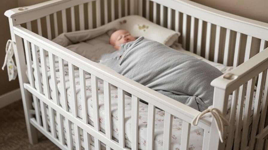 Transition crib setup with baby in sleep sack a few feet from parental bed.
