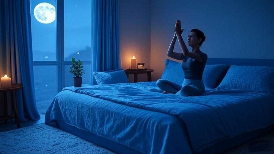 Cozy bedroom with yoga pose, candle, and plant, ideal for sleep meditation routine.