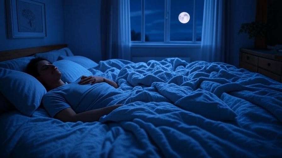 Person practicing progressive muscle relaxation in a serene bedroom with moonlit view for Baileys Deep Sleep Therapy.