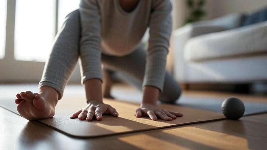 Person doing hand stretches with a stress ball to relieve fist clenching in sleep in a peaceful setting.