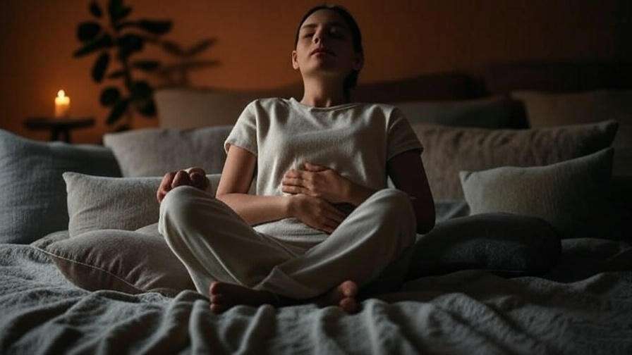 Person meditating with legs elevated for holistic sleep and wellness.