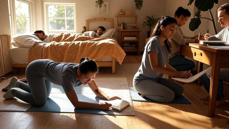 Balanced lifestyle with yoga, gratitude journaling, and sleep for holistic well-being.