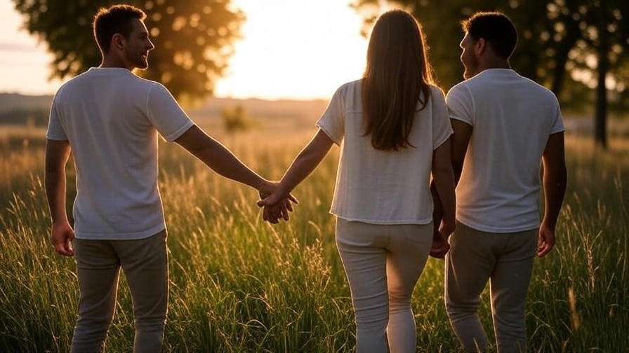 Couple holding hands in a sunlit field symbolizing unity and faith in marriage.