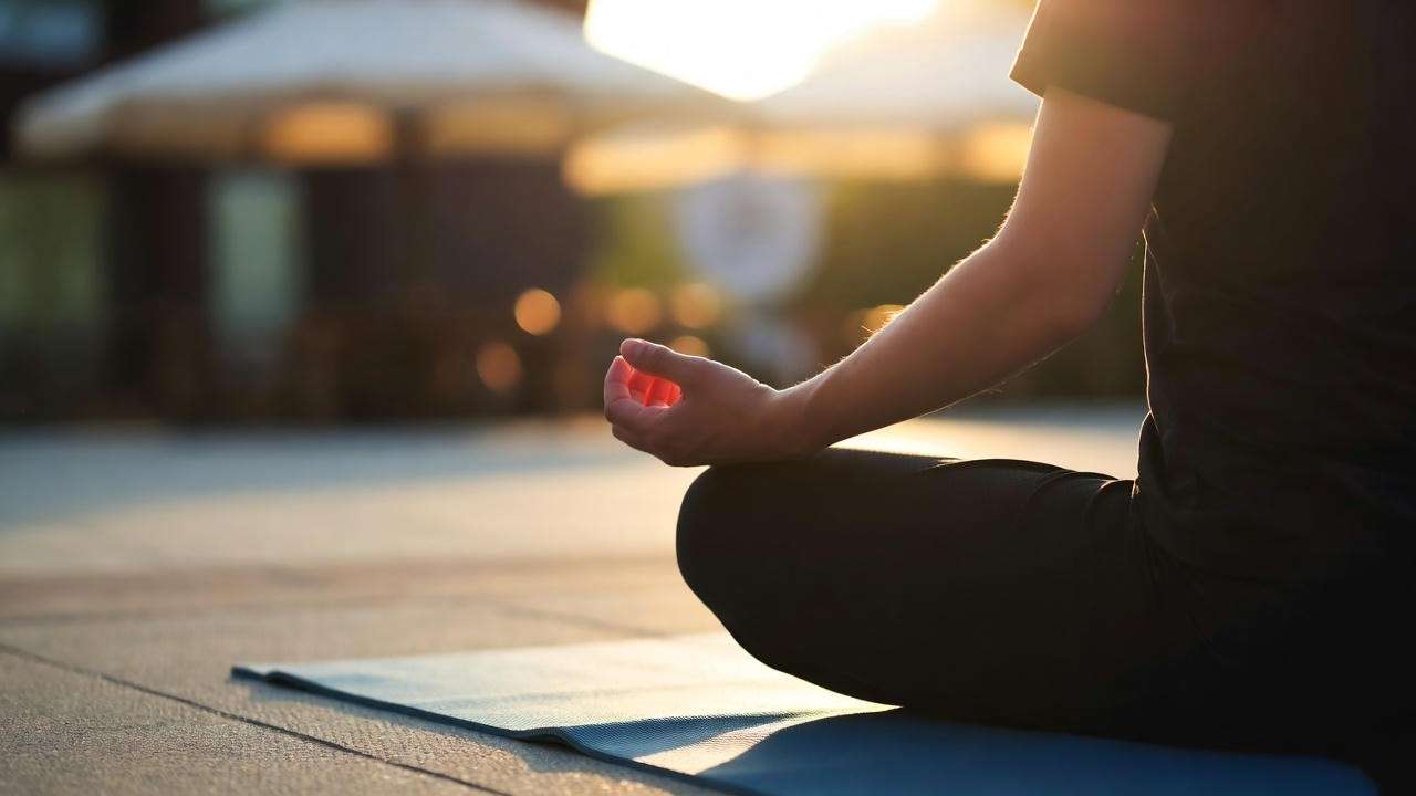 Person meditating outdoors after Firebird Grill happy hour