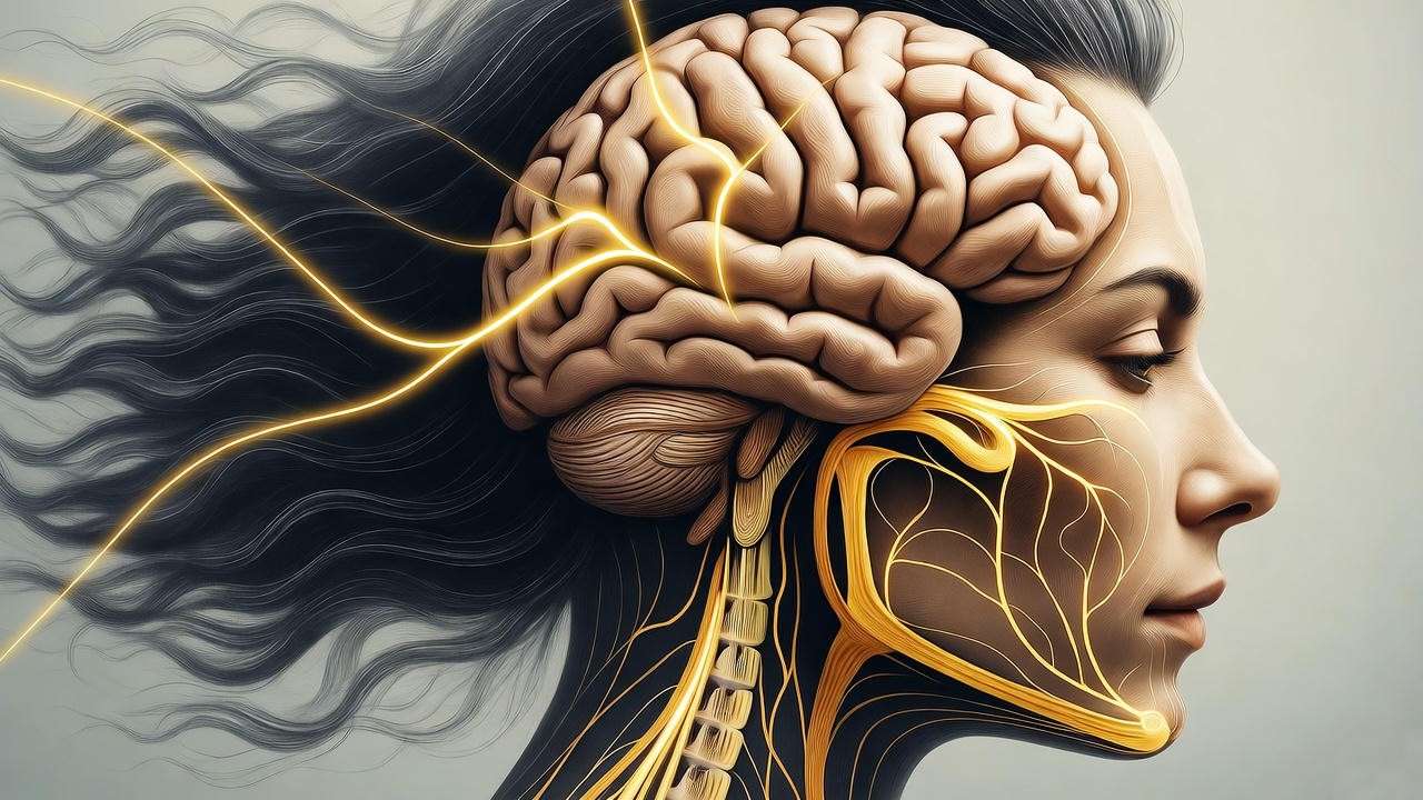 Illustration showing the mind-body connection and healthy hair growth supported by stress balance and relaxation.