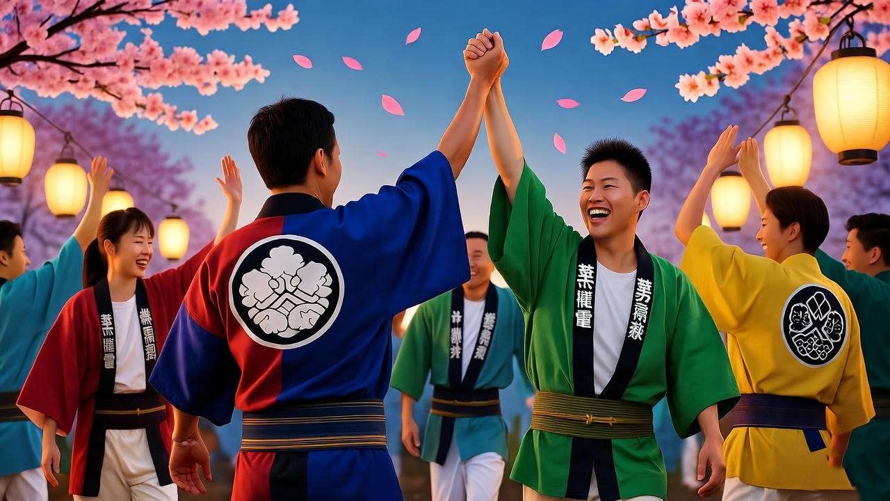 Traditional Japanese happi coat worn at matsuri festival for cultural joy and community 