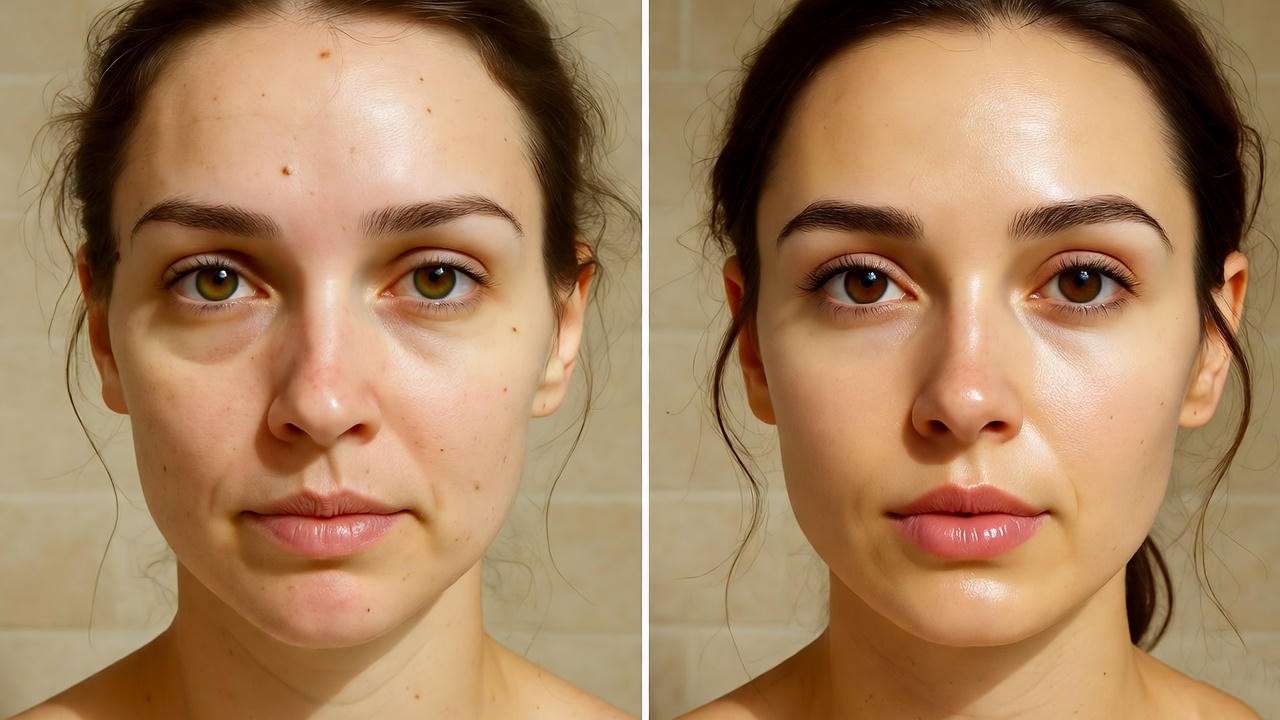 before and after facial glow from dream spa massage lymphatic drainage