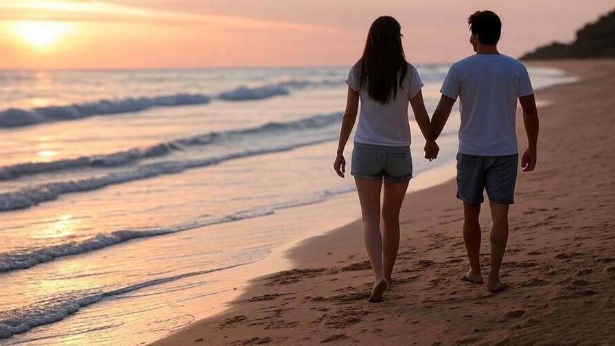 Couple walking on a beach at sunset symbolizing forgiveness and freedom.