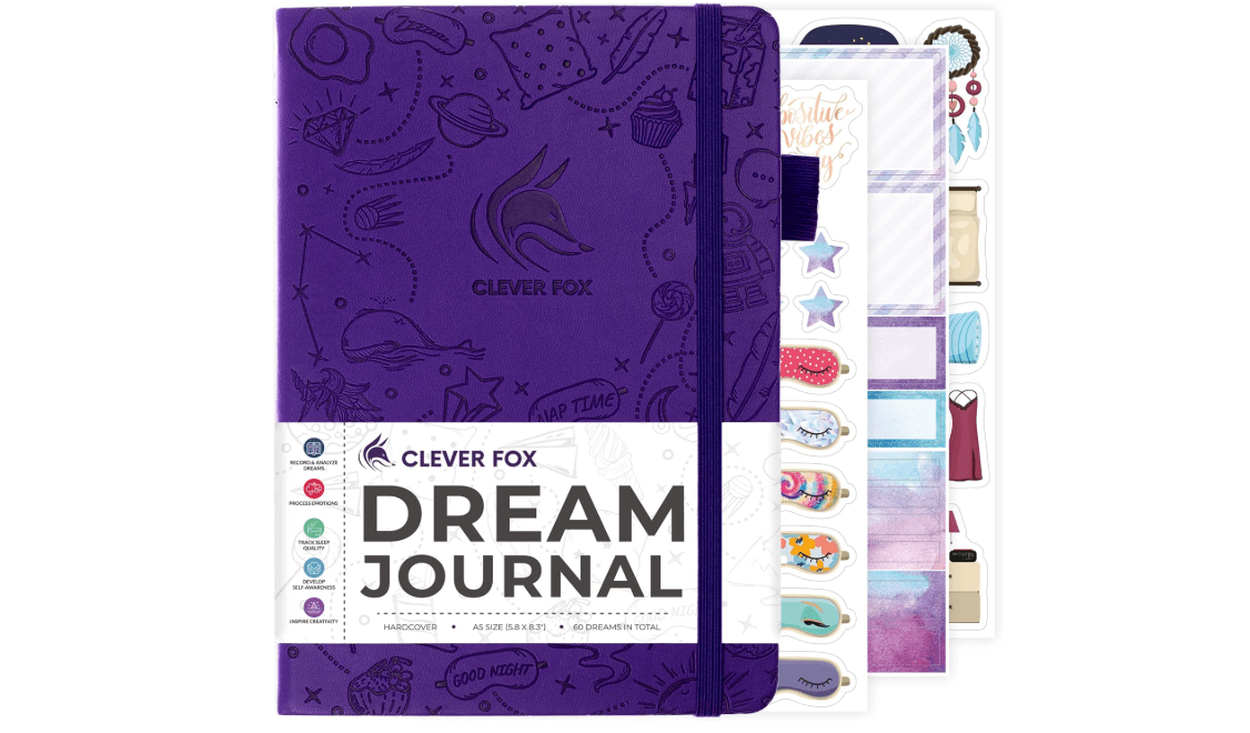 Clever Fox Dream Journal – Guided Dream Diary for Women, Men & Kids – Hardcover Dream Notebook – Log Book for Dream Journaling (Purple) 