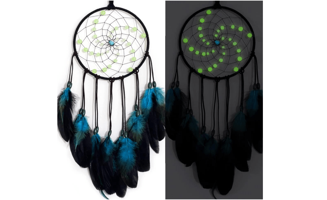Dream Catchers with Luminous Beads, Handmade Blue Dreamcatcher, Bedroom Decor for Boys Girls Kids Ornament Art Craft Gift 
