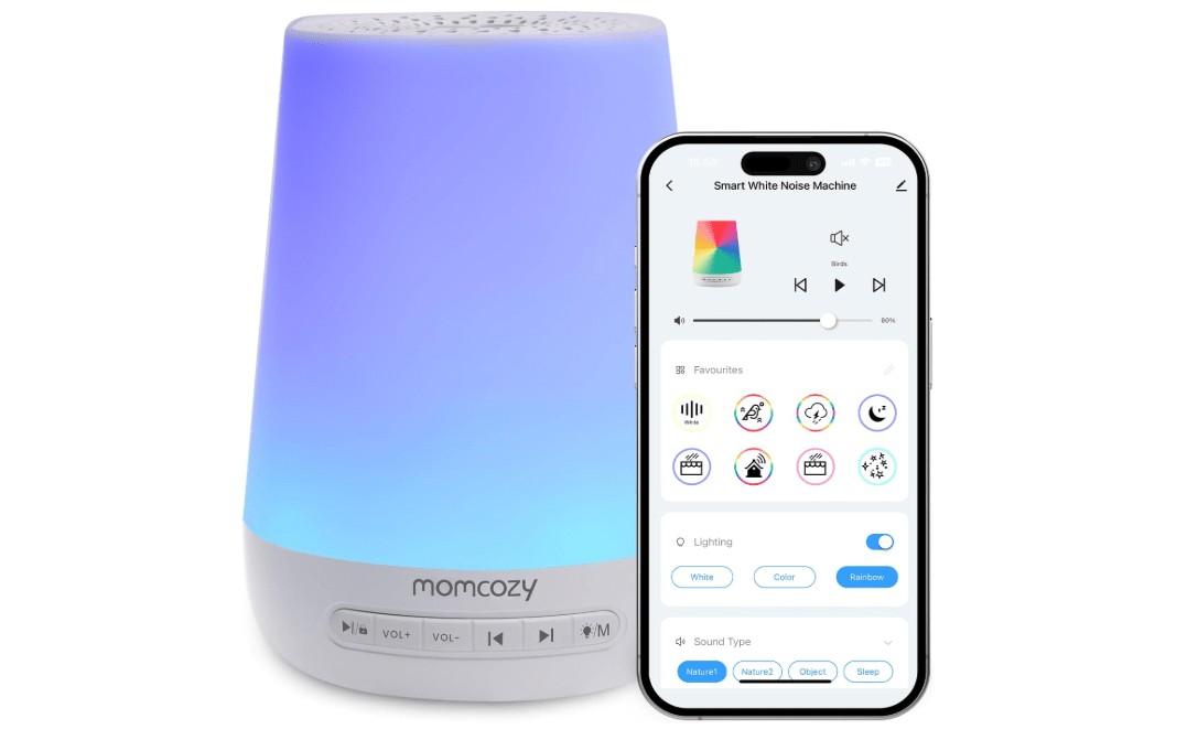 Baby Sound Machine, Momcozy White Noise Machine for Baby Sleeping with Night Light, Toddler Sleep Trainer with 34 Soothing Sounds, Timer, App Remote Control... 