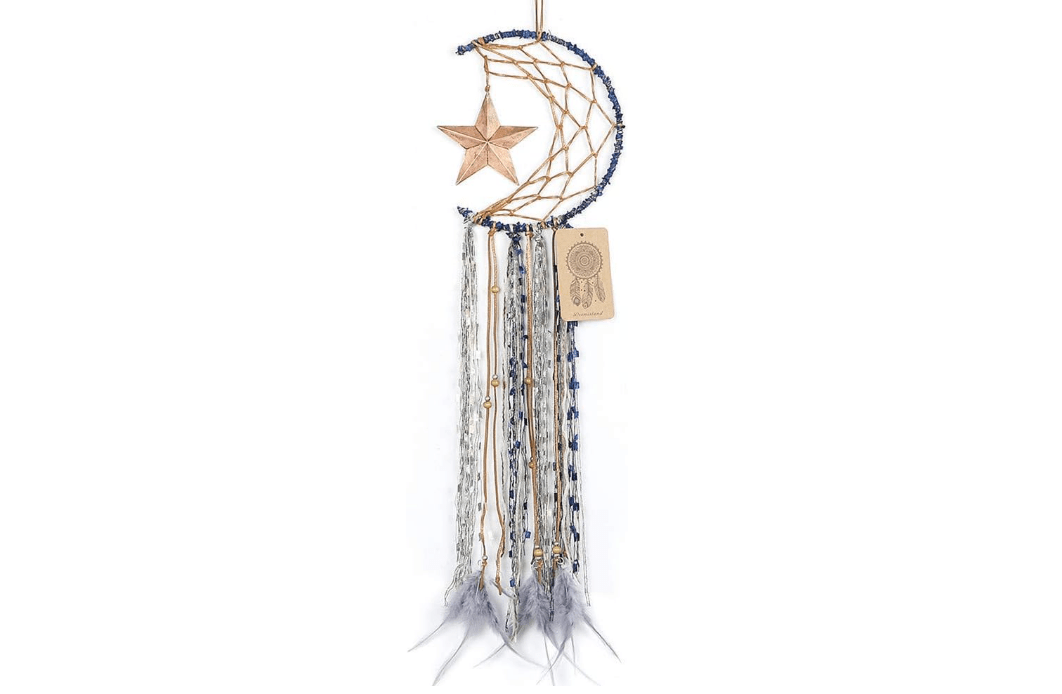 Dremisland Blue Dream Catcher Handmade Half Circle Moon Design Dream Catcher Feather Hanging with Star Home Decoration Ornament Festival Gift (Moon& Star)