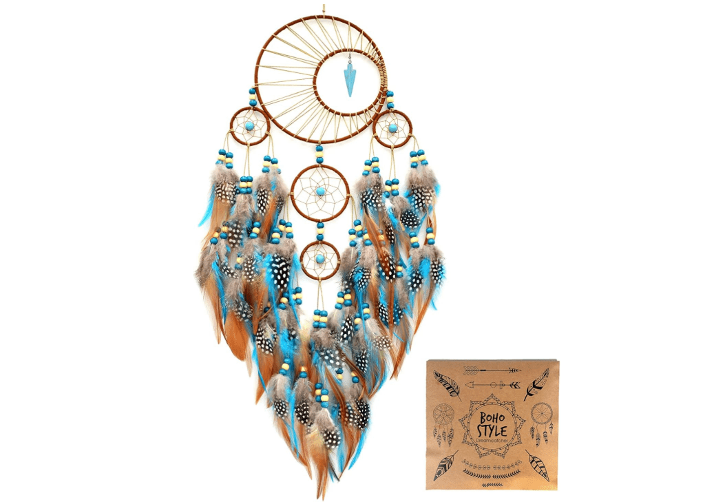 Urdeoms Large Dream Catchers for Girls Room Decor Boho Moon Dream Catcher Wall Decor Turquoise Hanging Ornament for Living Room Dorm Decor Hippie Gifts (NO.34)