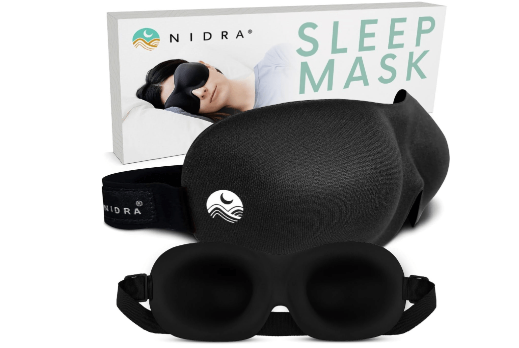 Nidra Contoured Sleep Mask for Side Sleepers – Zero Pressure Fit, Light Blocking Eye Shade for Sleeping & Travel – Black, Standard Size