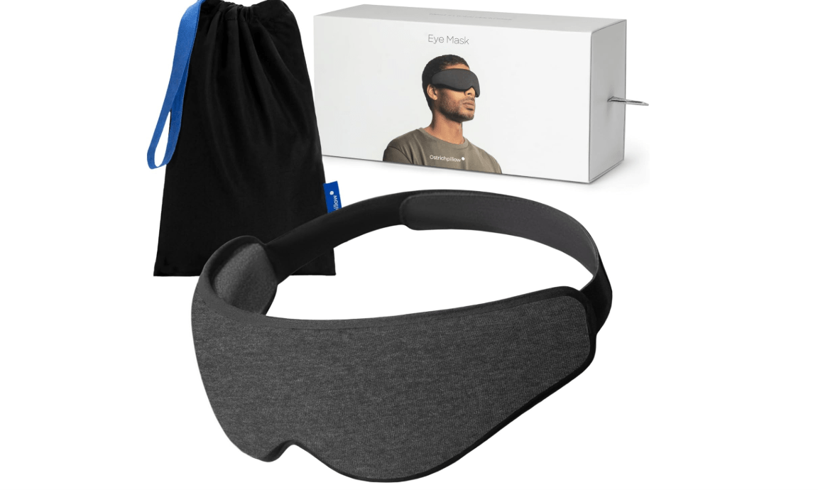 Ostrichpillow Eye Mask, Sleep Mask for Men Women 100% Blackout, No Pressure On Eyes, Soft & Breathable, Adjustable Fit, Travel Bag Included