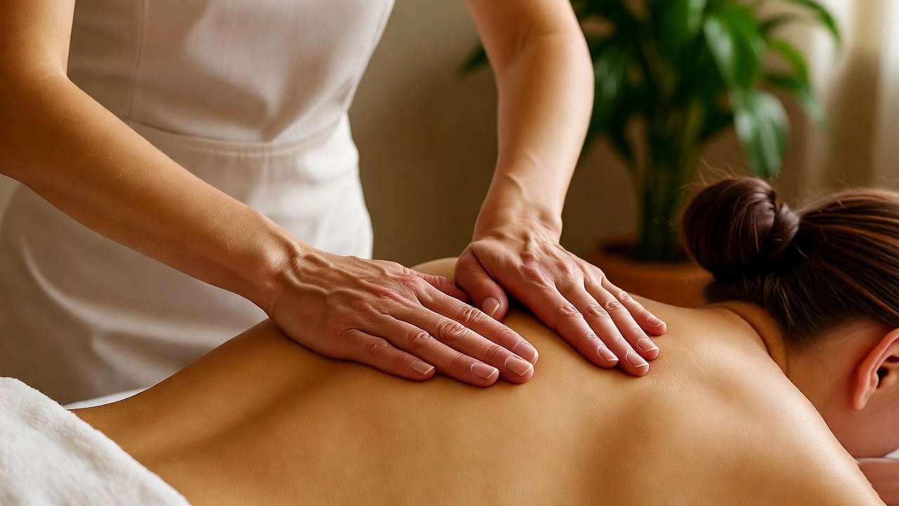 Professional therapist performing Swedish massage in a serene spa setting for holistic wellness.