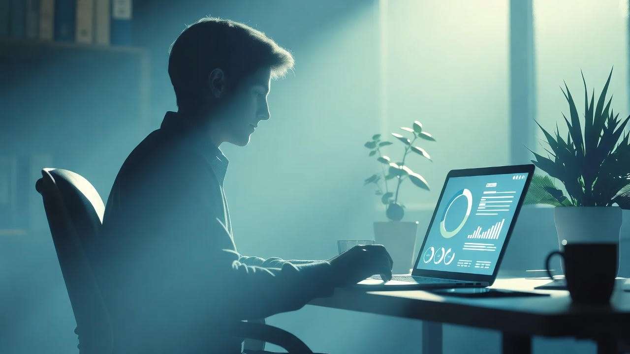 Serene office setting with a happiness engineer at work, symbolizing empathy and support.