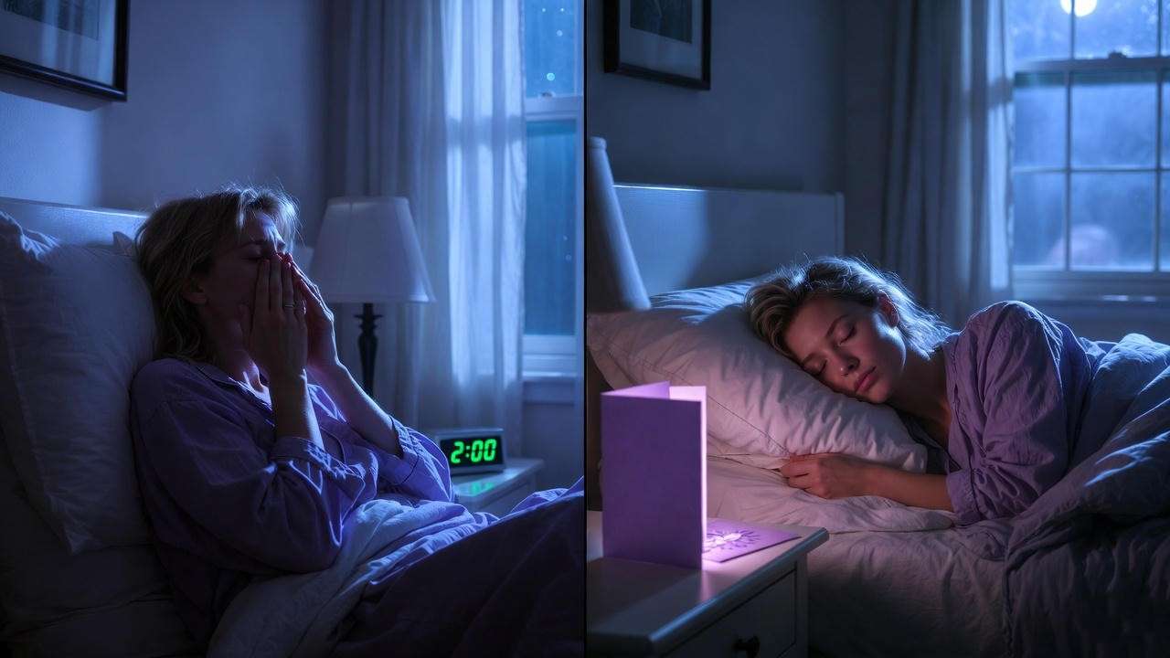 Before-and-after of mom’s sleep improved by teen’s mindful Mother’s Day card gratitude ritual.