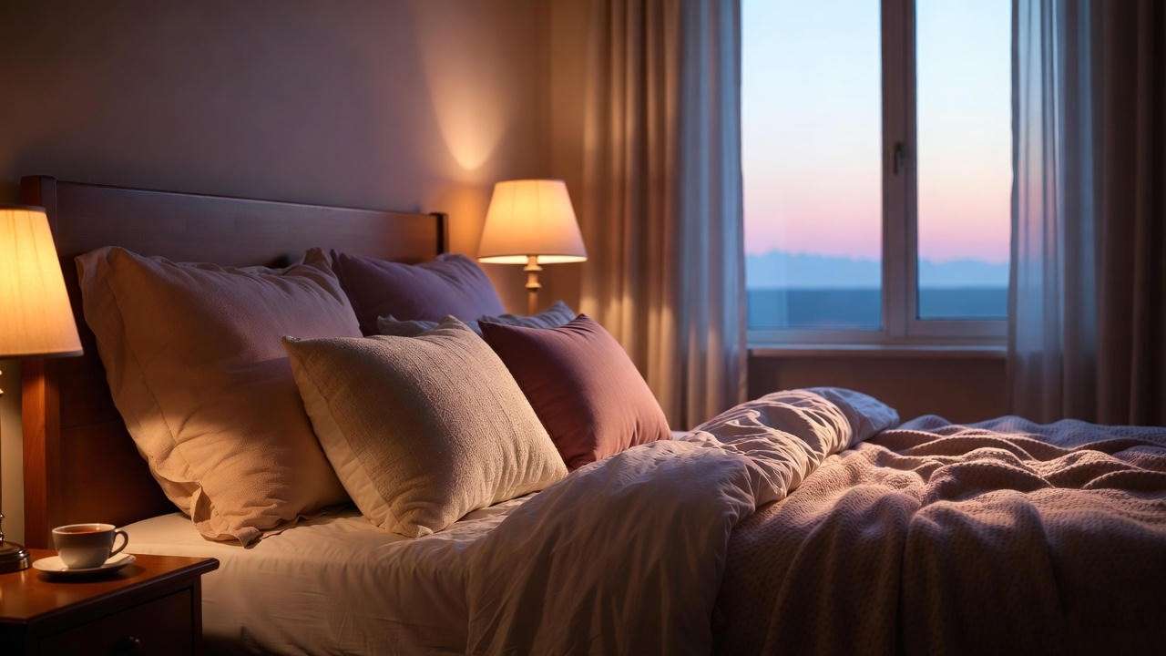 Serene bedroom setup for better sleep hygiene and reducing nightmare triggers.