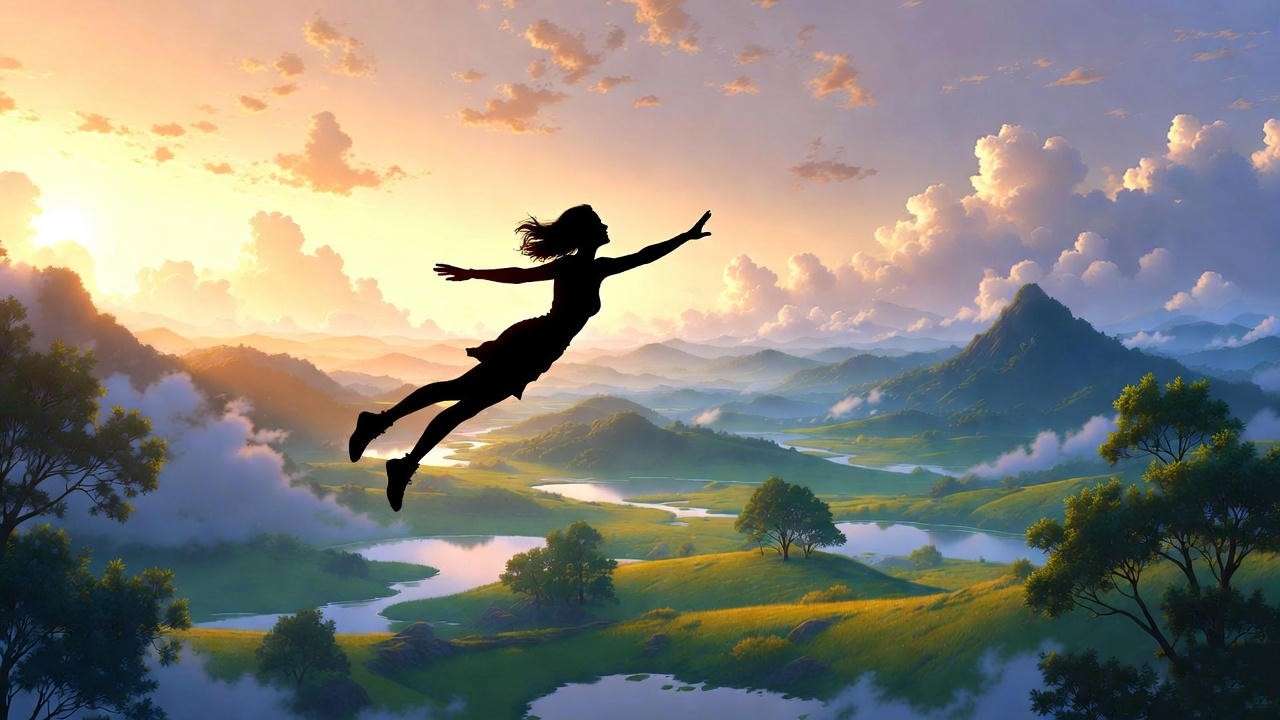 Empowering lucid dreaming flight over serene landscape symbolizing nightmare transformation 