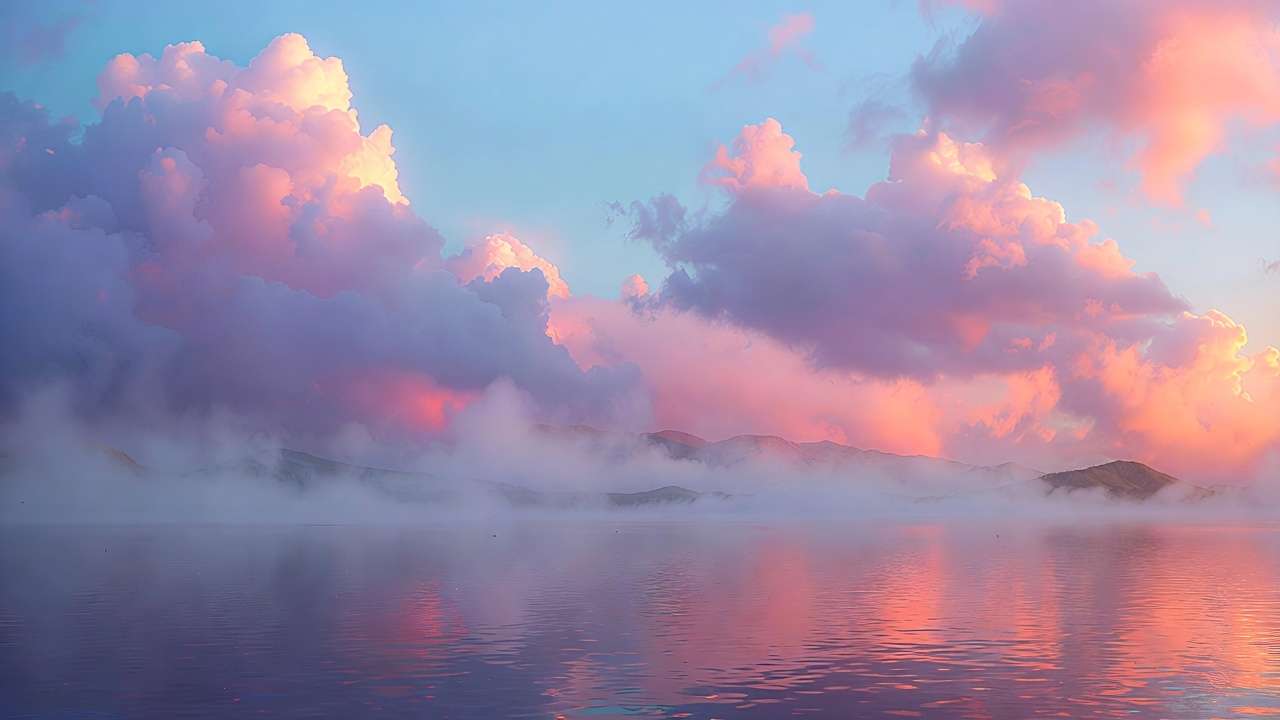 Ethereal serene dream landscape with calm lake representing restorative sleep and emotional joy.
