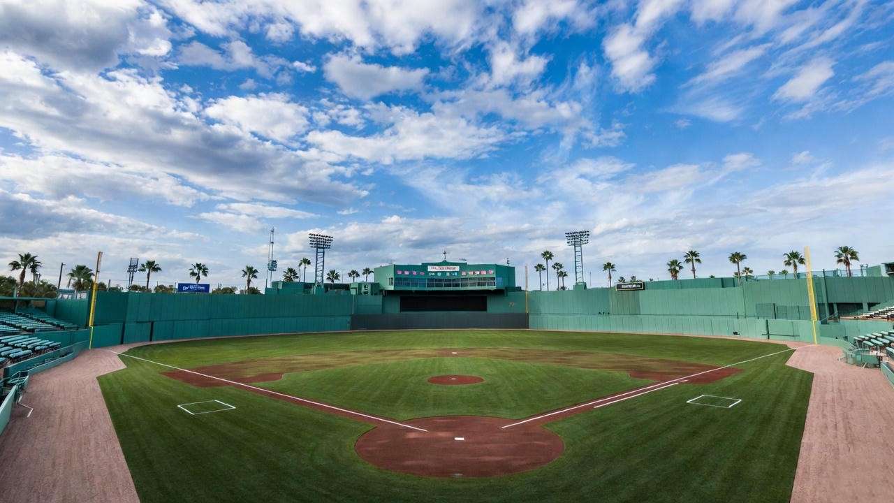 Replica Fenway Park field with Green Monster at Big League Dreams Cathedral City sports park.