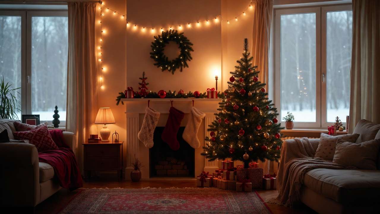 Cozy festive living room with gifts and a small tree, representing joyful moments and the spirit of Happy Honda Days.
