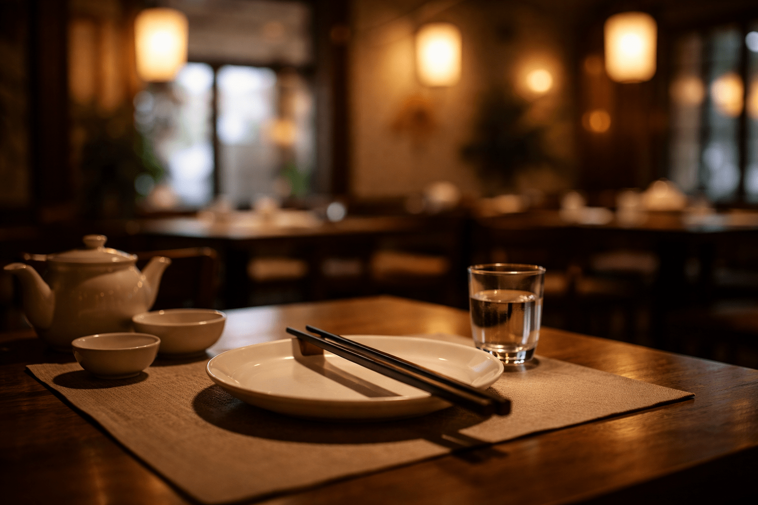 Calm and mindful dining atmosphere inside Happy Hunan NYC.
