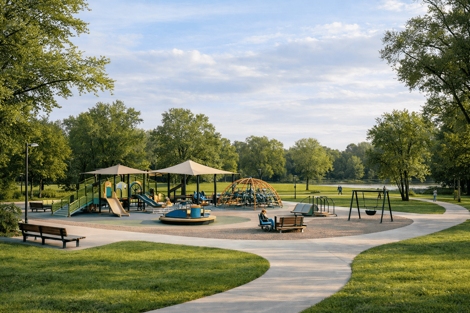 Dream Park Fort Worth calm outdoor environment with open green space and inclusive design.