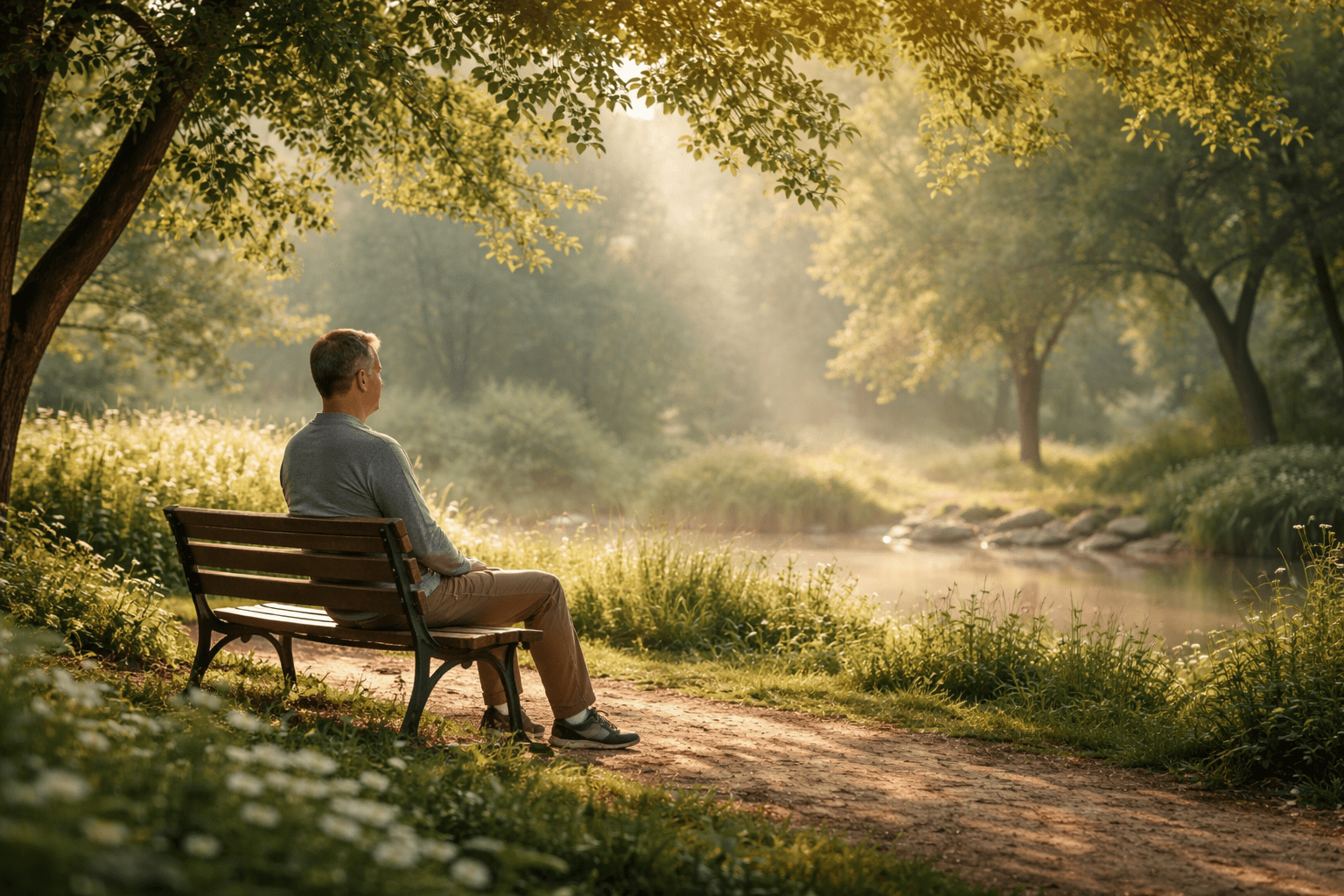 Holistic wellness supported by calm outdoor park environment and nature exposure.