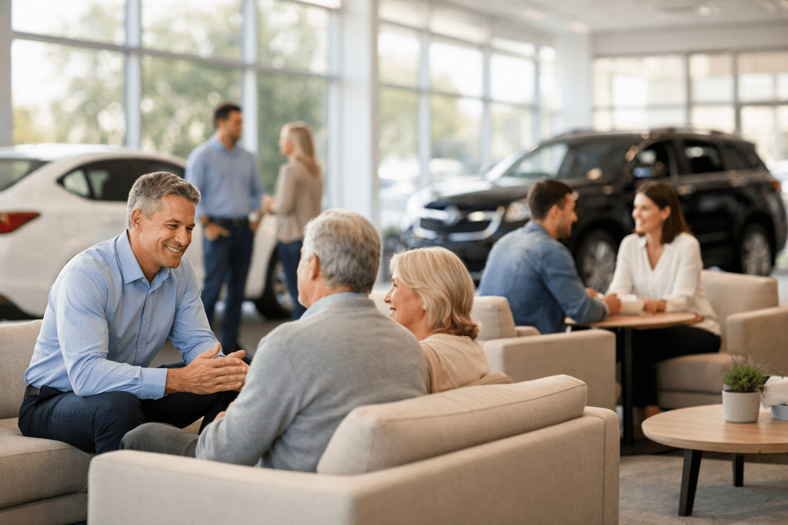 Calm and welcoming Hyundai dealership interior promoting a stress-free buying experience

