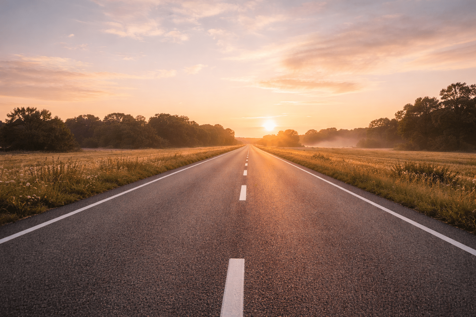 Open road at sunrise symbolizing peace of mind and confident decision-making.
