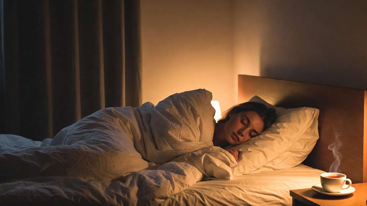 Person sleeping peacefully in a cozy bedroom, illustrating restful sleep enhanced by joyful routines.
