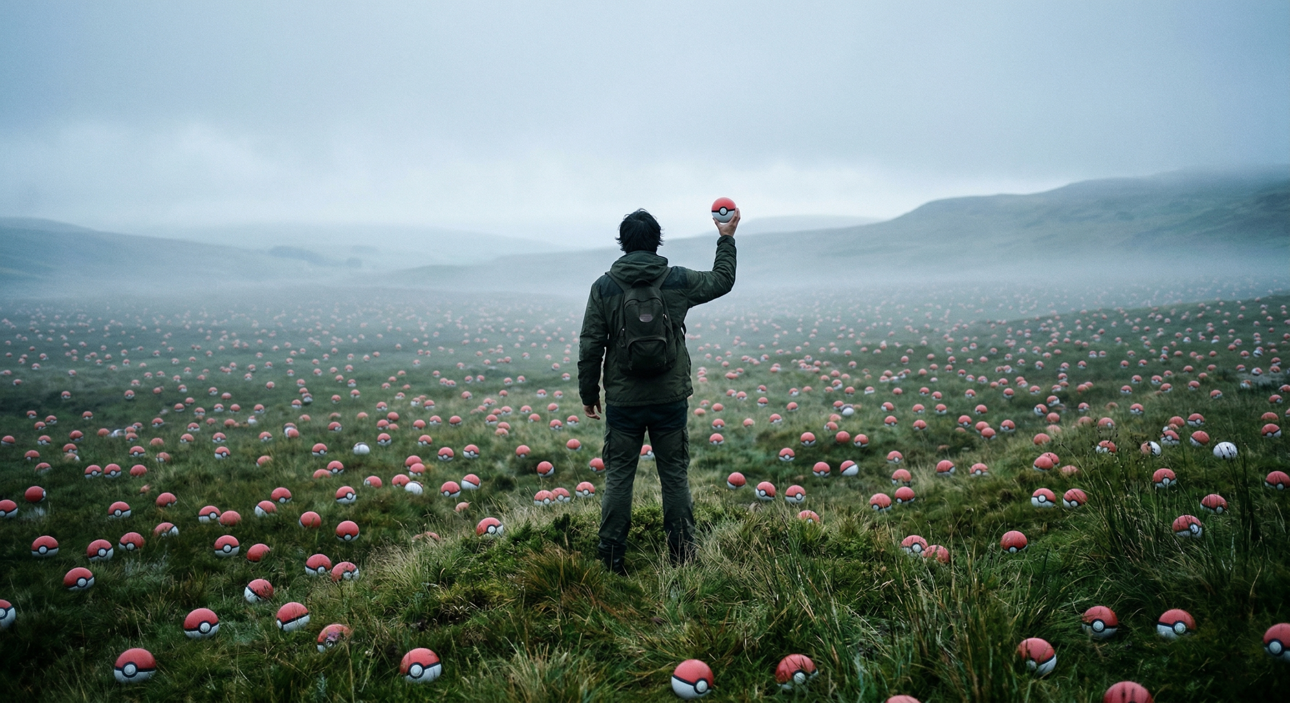  Solitary person in a vast field filled with hundreds of identical, unlabelled spheres, symbolizing the pursuit of goal orientation.
