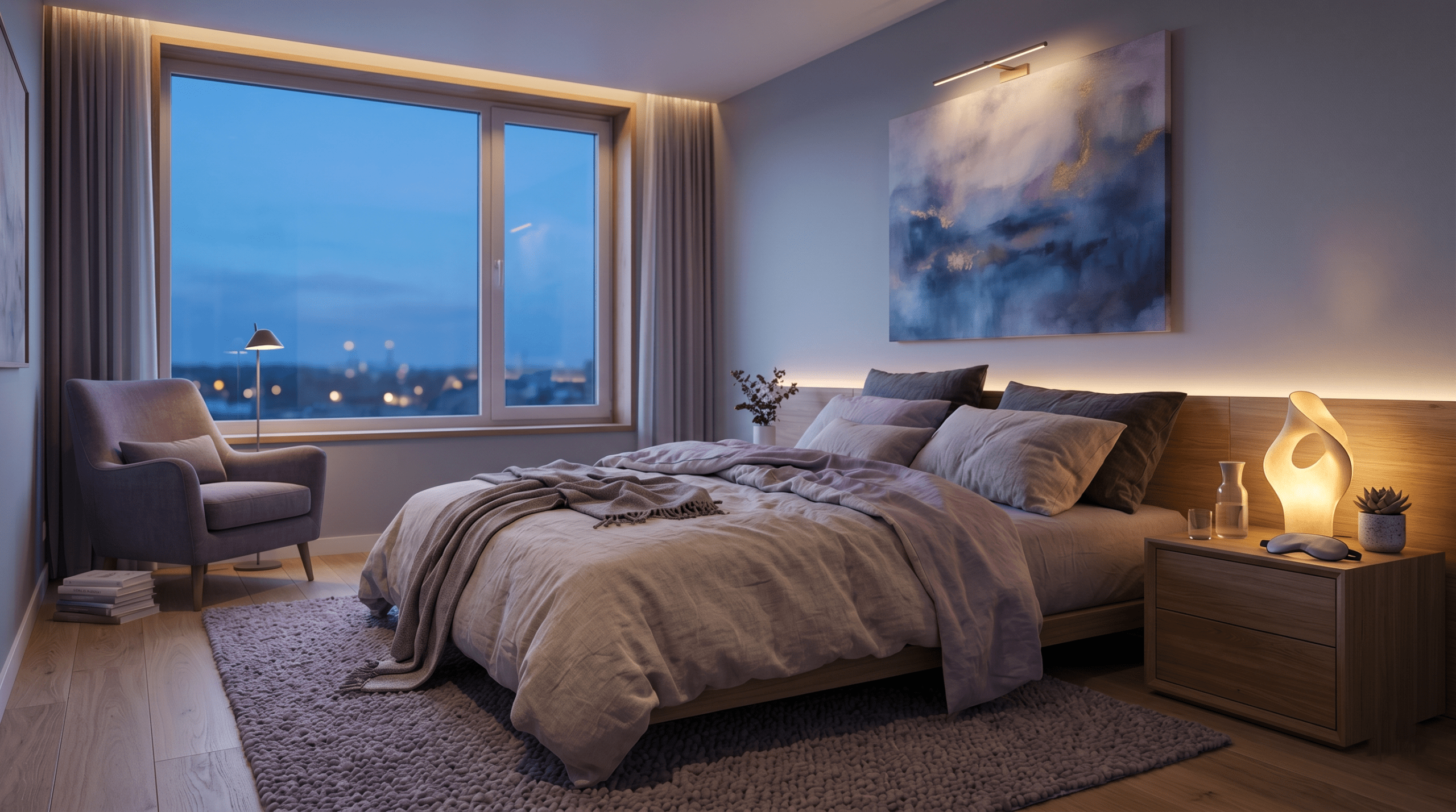 Peaceful bedroom environment illustrating the connection between late-night digestion, core body temperature, and a healthy circadian rhythm for deep sleep.