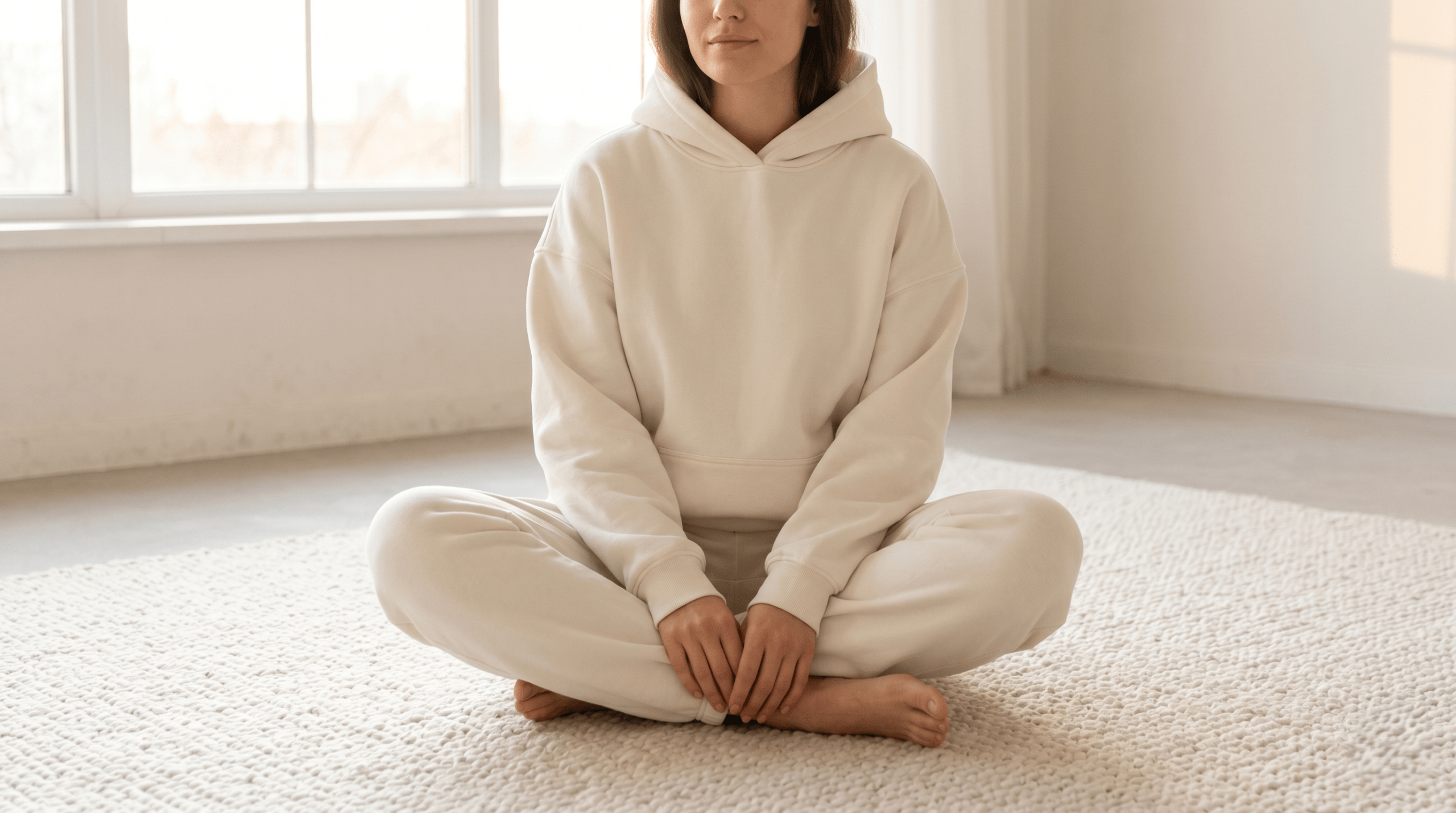 A person wearing a soft, oversized valley dreams clothing tracksuit showcasing non-restrictive fit for lounging.

