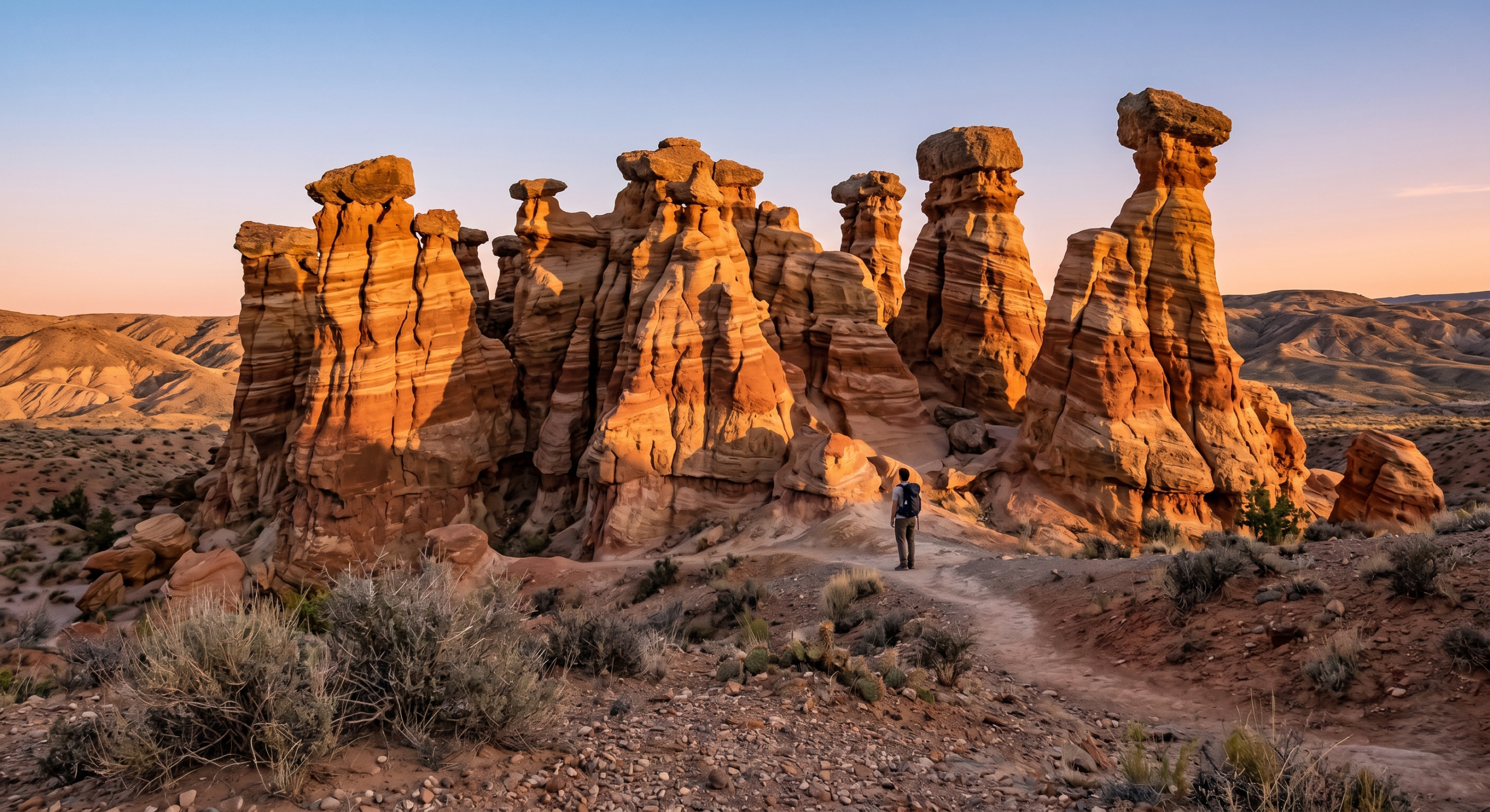Alien rock formations and hoodoos in the Valley of Dreams badlands New Mexico.
