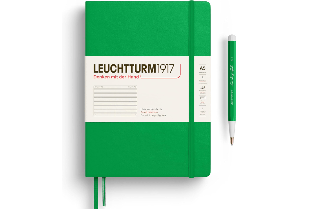 LEUCHTTURM1917 - Notebook Hardcover Medium A5-251 Numbered Pages for Writing and Journaling - Thinking Ahead (Ruled Paper, Spring Leaf) 