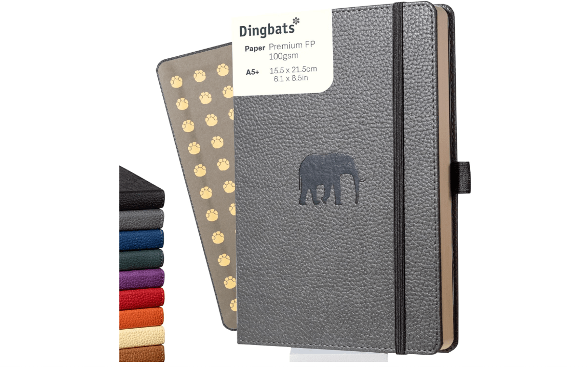 Dingbats* Wildlife Lined Writing Journal Notebook A5 - Vegan Leather Hardcover - Ideal for Work, Travel - Pocket, Elastic Closure, & Bookmark
