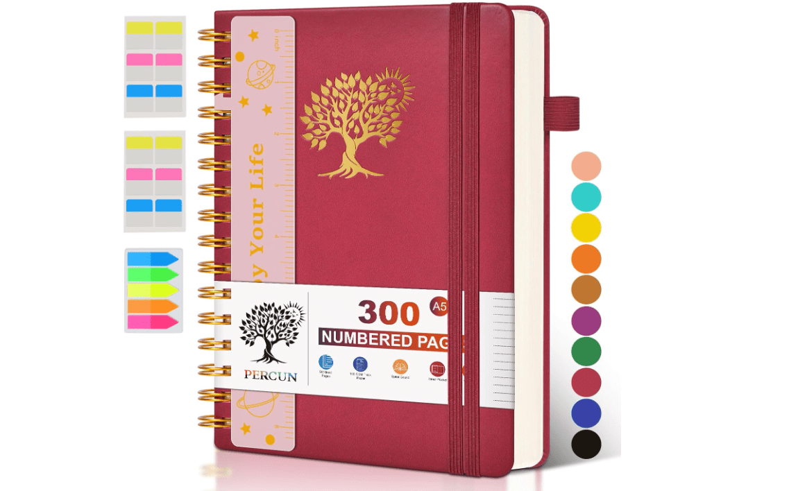 Spiral Notebook Journal for Women Men, 300 Numbered Lined Pages, College Ruled, A5 Hardcover Spiral Bound Notebook for School, Work, Note Taking Writing,...
