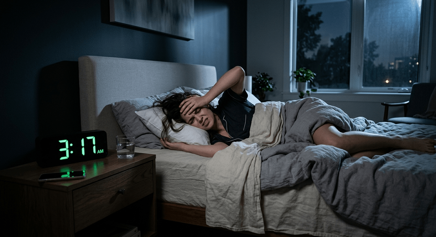 Person tossing and turning in bed at 3 AM after traditional San Diego happy hour. 