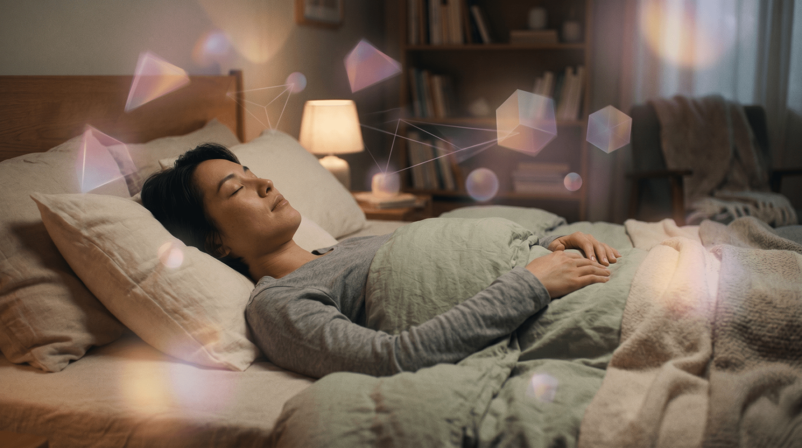 A person practicing a relaxing body scan to gently enter the hypnagogic gateway of the ayumi_dream.
