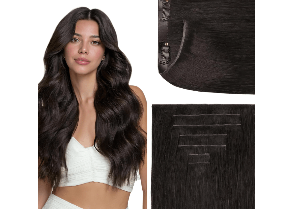 GOO GOO Genius Clip in Hair Extensions, 18inch 120g 7pcs, Seamless PU Clip in Hair Extensions, Virgin Real Human Hair, #2 Dark Brown 
